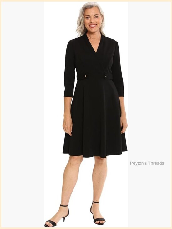 Dresses & Skirts - Crepe Fit and Flare Midi Dress with Waist Button Detail
